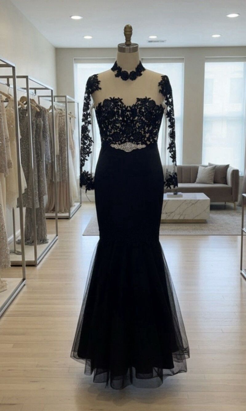 NWT Hebeos Elegant Black Mermaid Gown